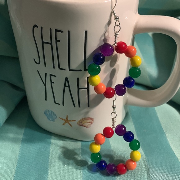 Jewelry - Rainbow Glass Beaded Hoop Earrings